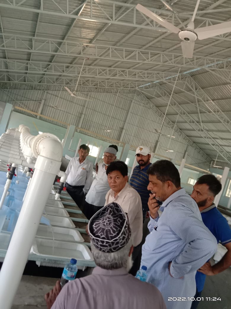 Visitors and staff inside the LarGro hatchery hall